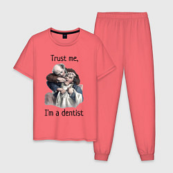 Пижама хлопковая мужская Trust me, I'm a dentist, цвет: коралловый