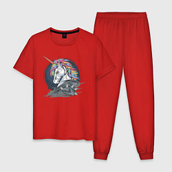 Пижама хлопковая мужская Единорог Rock, цвет: красный