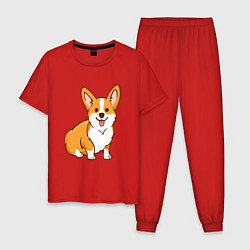 Пижама хлопковая мужская Корги, цвет: красный