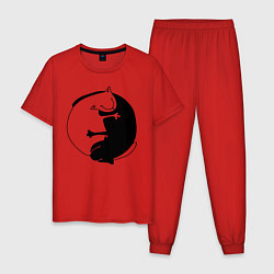 Пижама хлопковая мужская Инь-Янь Коты, цвет: красный