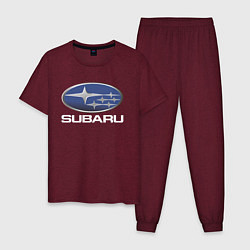 Пижама хлопковая мужская SUBARU, цвет: меланж-бордовый