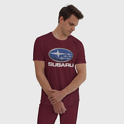 Пижама хлопковая мужская SUBARU, цвет: меланж-бордовый — фото 2