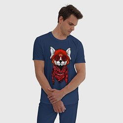Пижама хлопковая мужская Красная панда, цвет: тёмно-синий — фото 2