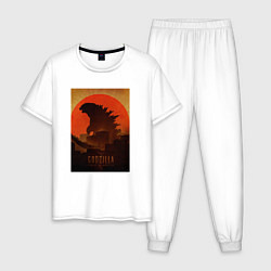 Пижама хлопковая мужская Godzilla and red sun, цвет: белый
