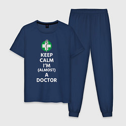 Пижама хлопковая мужская Keep calm I??m a doctor, цвет: тёмно-синий