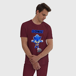 Пижама хлопковая мужская SONIC, цвет: меланж-бордовый — фото 2