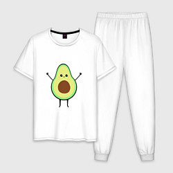Пижама хлопковая мужская Милый авокадо, цвет: белый