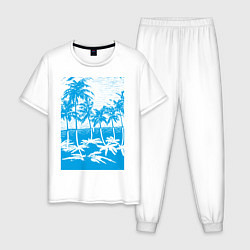 Пижама хлопковая мужская Отдых в летом, цвет: белый