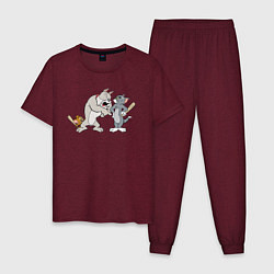 Пижама хлопковая мужская Tom & Jerry, цвет: меланж-бордовый