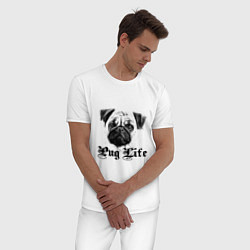 Пижама хлопковая мужская Pug life, цвет: белый — фото 2