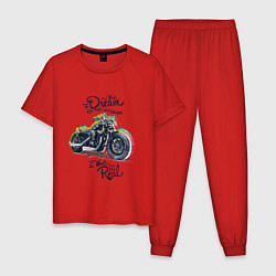 Пижама хлопковая мужская Мотоцикл, цвет: красный