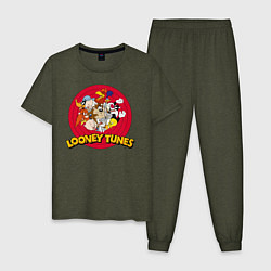 Пижама хлопковая мужская Looney Tunes, цвет: меланж-хаки
