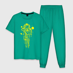 Пижама хлопковая мужская Космонавт на велосипеде цвета зеленый — фото 1