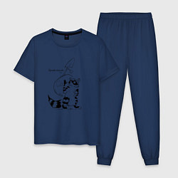 Пижама хлопковая мужская Курьер - Енот 2 - Пенсия, цвет: тёмно-синий