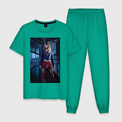 Пижама хлопковая мужская Supergirl, цвет: зеленый
