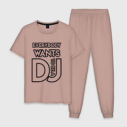 Пижама хлопковая мужская Everybody Wants to be a Dj цвета пыльно-розовый — фото 1