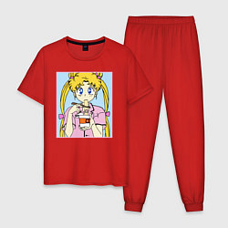 Пижама хлопковая мужская Sailor Moon Usagi Tsukino, цвет: красный