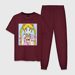Пижама хлопковая мужская Sailor Moon Usagi Tsukino, цвет: меланж-бордовый