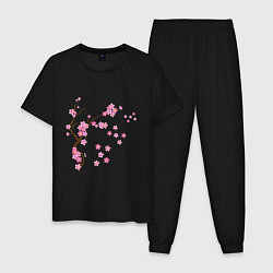 Пижама хлопковая мужская Розовая сакура, цвет: черный