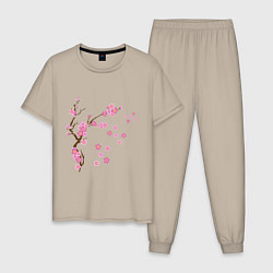 Пижама хлопковая мужская Розовая сакура, цвет: миндальный