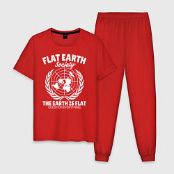 Пижама хлопковая мужская Сообщество Плоской Земли, цвет: красный