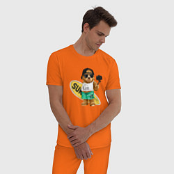 Пижама хлопковая мужская Медвежонок серфер, цвет: оранжевый — фото 2