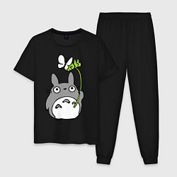 Пижама хлопковая мужская Totoro и бабочка, цвет: черный