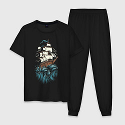 Пижама хлопковая мужская Борьба моряка, цвет: черный
