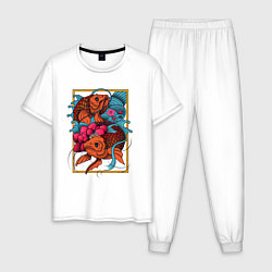 Пижама хлопковая мужская Japanese Koi Cartoon, цвет: белый