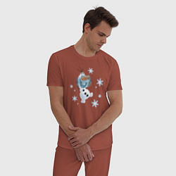 Пижама хлопковая мужская Веселый Олаф цвета кирпичный — фото 2
