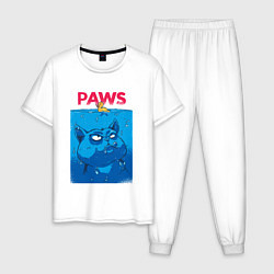 Пижама хлопковая мужская Paws пародия на челюсти, цвет: белый