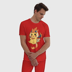 Пижама хлопковая мужская Покемон ПИКАЧУ, цвет: красный — фото 2