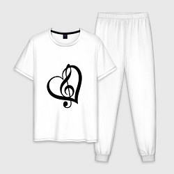 Пижама хлопковая мужская Скрипичный ключ в сердце, цвет: белый