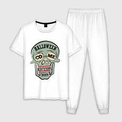 Пижама хлопковая мужская Halloween Skull Retro, цвет: белый