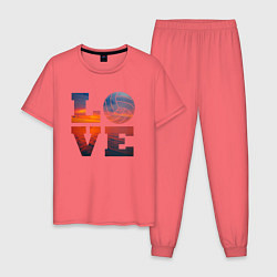 Пижама хлопковая мужская LOVE Volleyball, цвет: коралловый