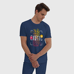 Пижама хлопковая мужская Ананас с надписью Exotic, цвет: тёмно-синий — фото 2
