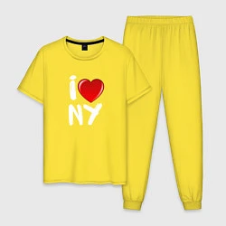 Пижама хлопковая мужская Я люблю Нью-Йорк, цвет: желтый