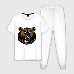 Пижама хлопковая мужская Злой Медведь, цвет: белый