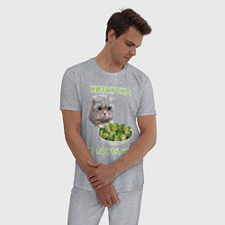 Пижама хлопковая мужская Нифкусна и грустна - кот и капуста брюссельская, цвет: меланж — фото 2