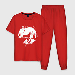 Пижама хлопковая мужская Полнолуние Корги, цвет: красный