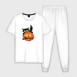 Пижама хлопковая мужская Хеллоуин, цвет: белый