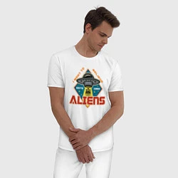 Пижама хлопковая мужская Aliens, цвет: белый — фото 2