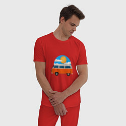 Пижама хлопковая мужская Volkswagen t1, цвет: красный — фото 2