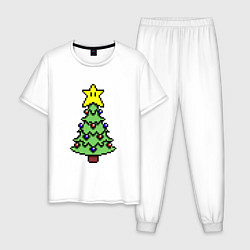 Пижама хлопковая мужская Пиксельная елка, цвет: белый
