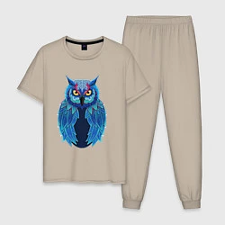 Пижама хлопковая мужская Следящая сова, цвет: миндальный