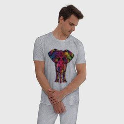 Пижама хлопковая мужская  Слон с орнаментом, цвет: меланж — фото 2
