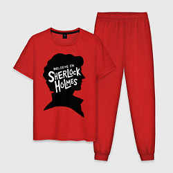 Пижама хлопковая мужская Believe in Sherlock, цвет: красный