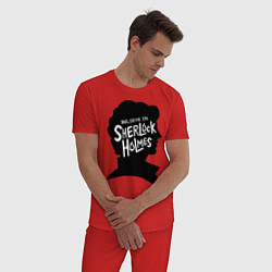 Пижама хлопковая мужская Believe in Sherlock, цвет: красный — фото 2