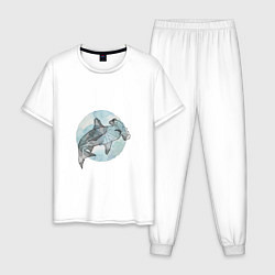 Пижама хлопковая мужская Акула-молот, цвет: белый