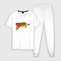 Пижама хлопковая мужская Тигр, цвет: белый